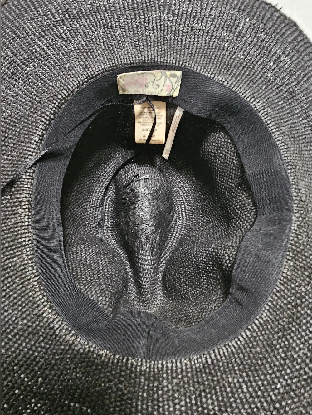 Free People Black Straw Paper Woven Sun Hat Wide Brim Rope Accent Beach One Size